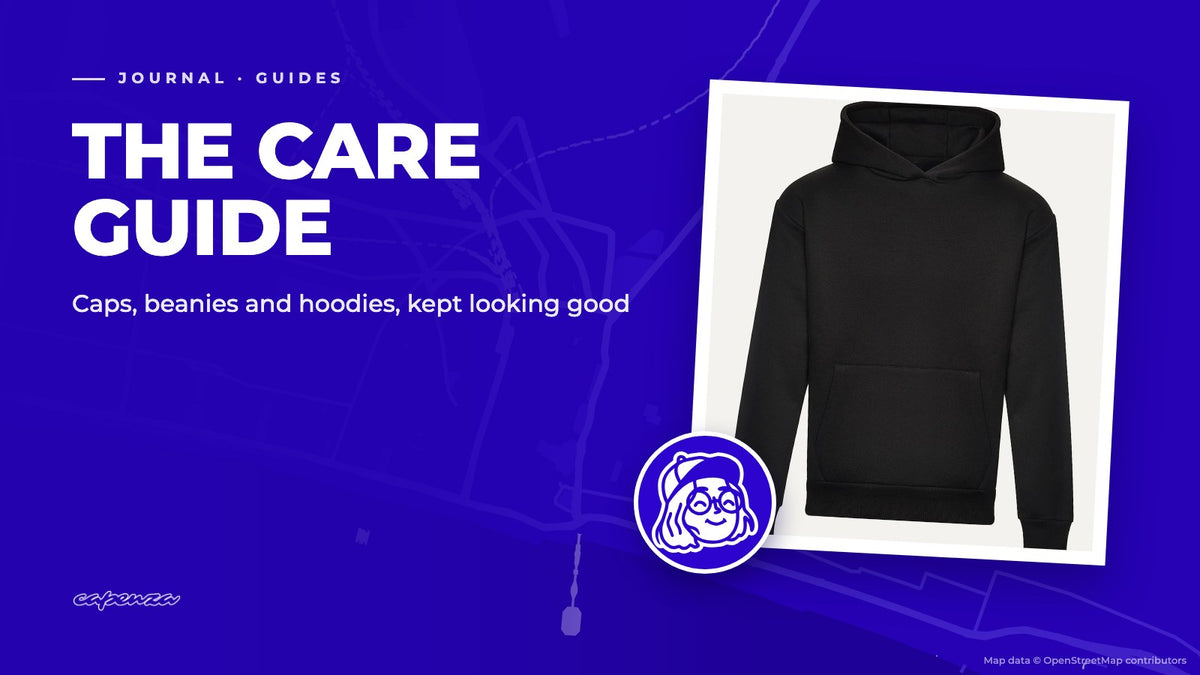 Capenza care guide cover: the Essential Hoodie in Deep Black with Elaine from the Capenza crew
