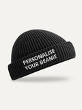 Custom Text Beanie in Black, front view