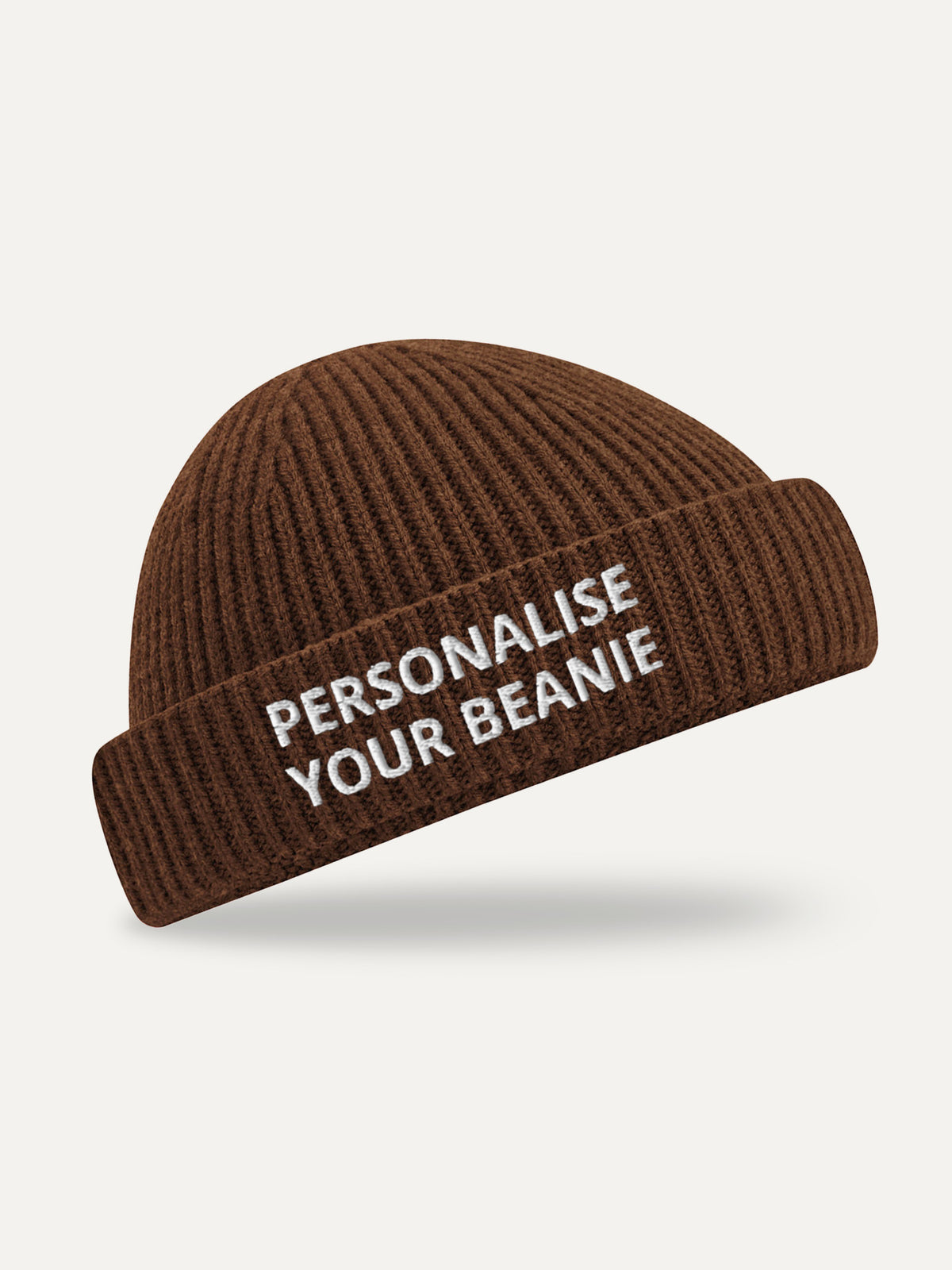 Custom Text Beanie in Walnut, front view