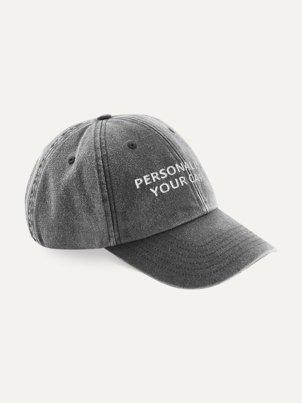 Custom Text Cap in Vintage Black, side view