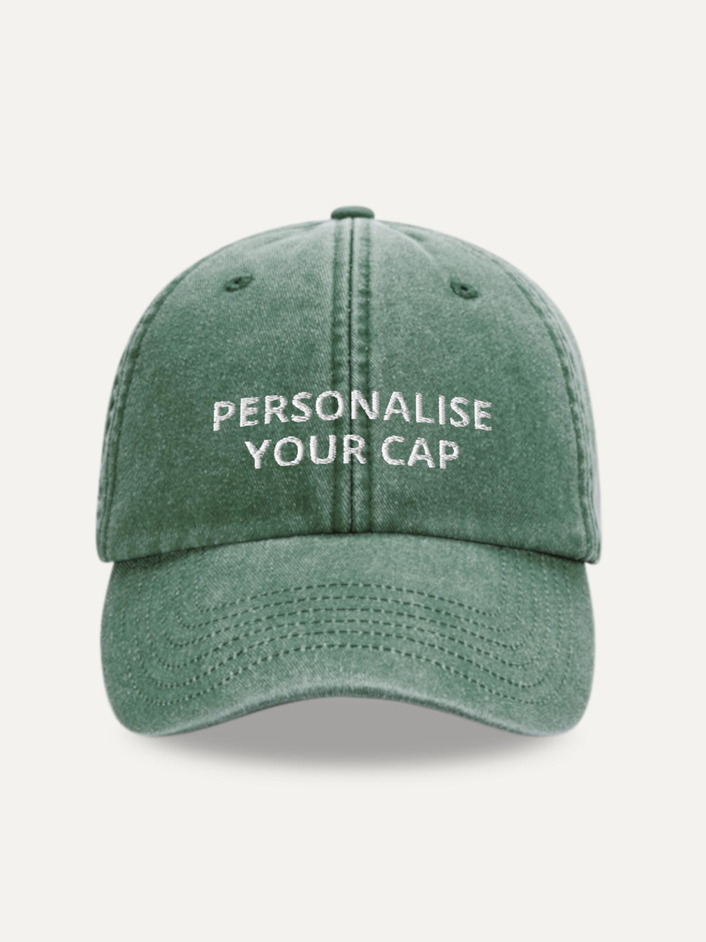 Custom Text Cap in Vintage Bottle Green, front view
