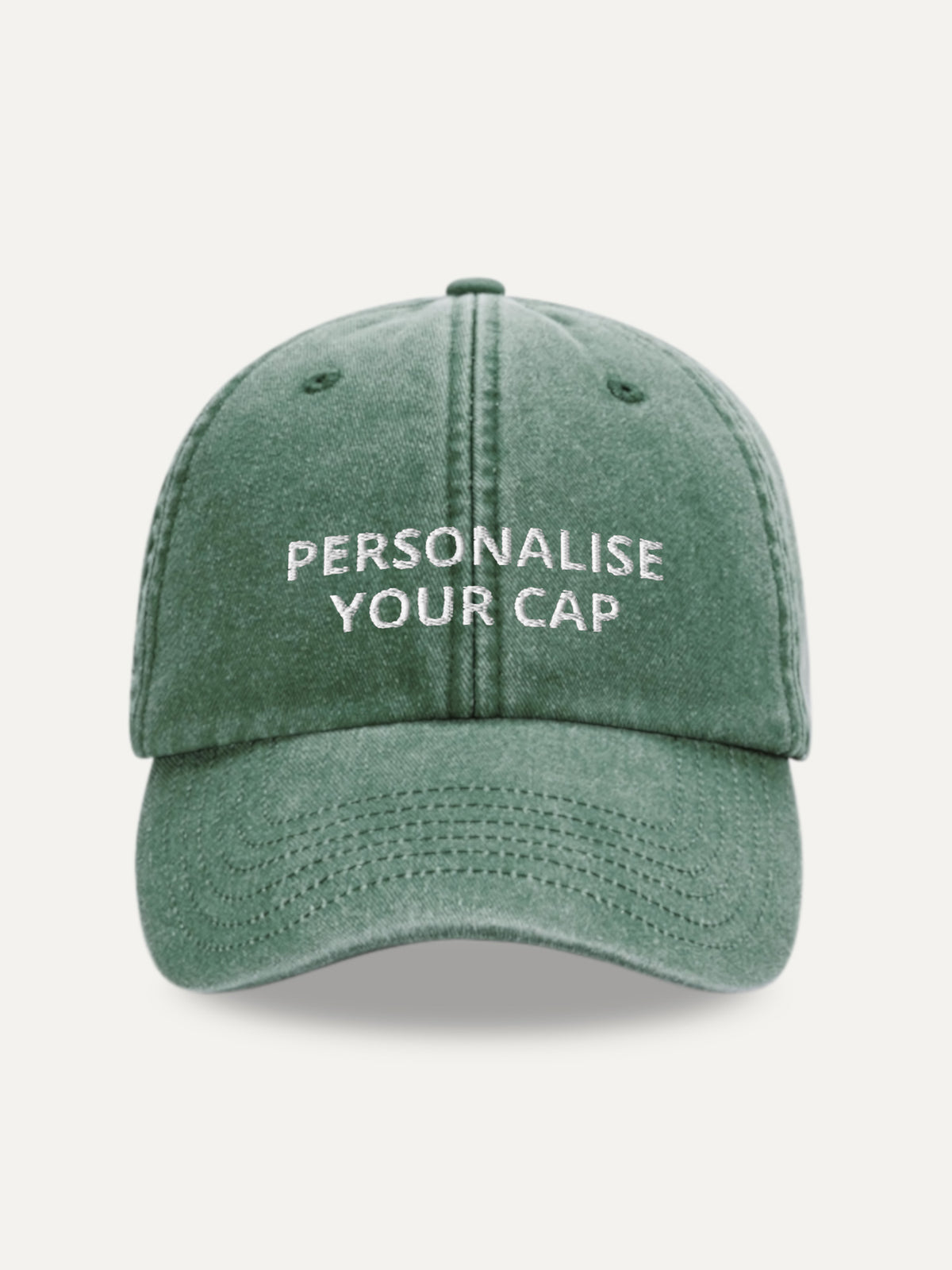 Custom Text Cap in Vintage Bottle Green, front view