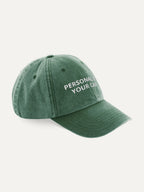 Custom Text Cap in Vintage Bottle Green, side view