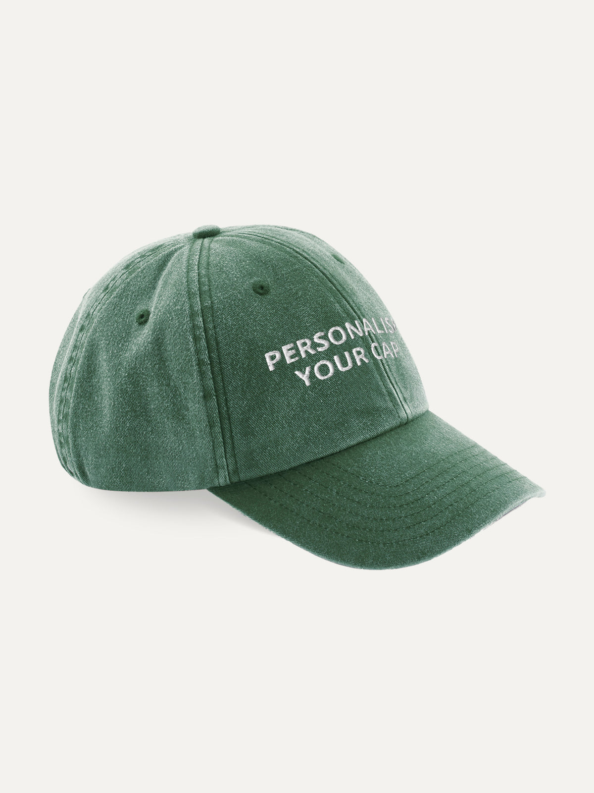 Custom Text Cap in Vintage Bottle Green, side view