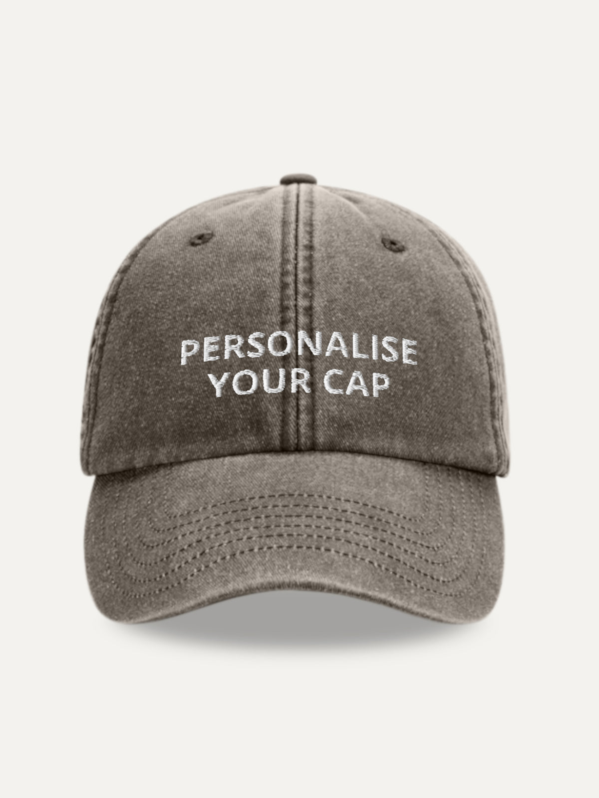 Custom Text Cap in Vintage Brown, front view