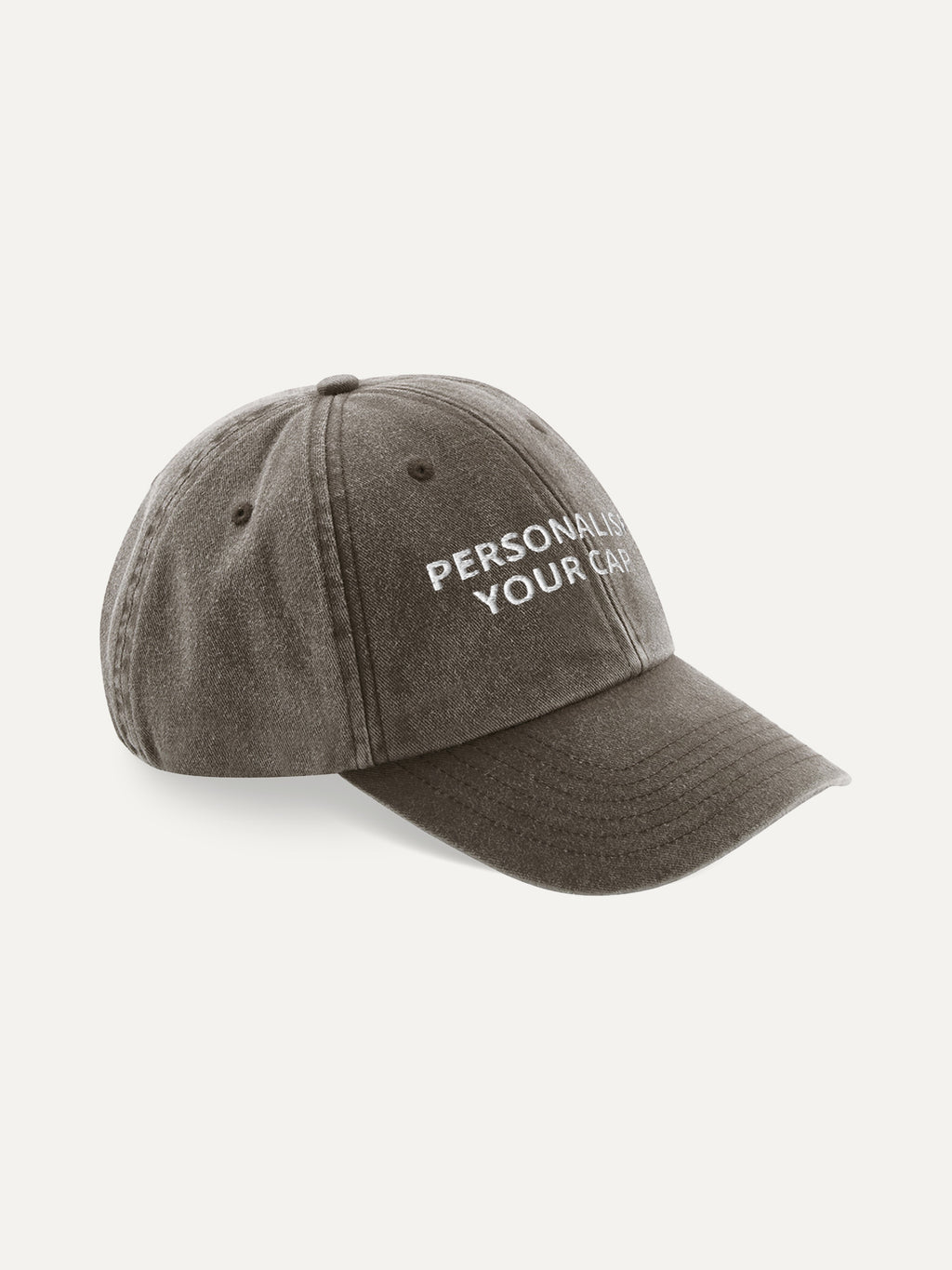 Custom Text Cap in Vintage Brown, side view