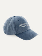 Custom Text Cap in Vintage Denim, side view