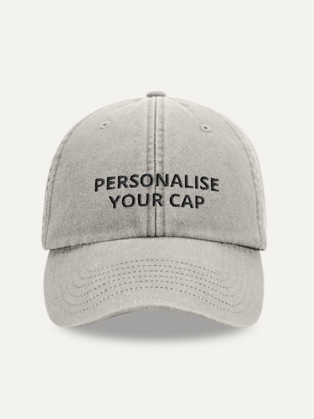 Custom Text Cap in Vintage Grey, front view
