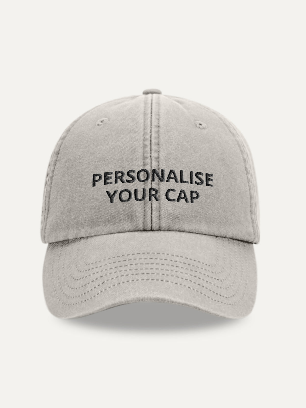 Custom Text Cap in Vintage Grey, front view