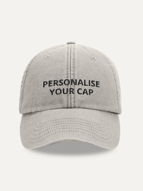 Custom Text Cap in Vintage Grey, front view
