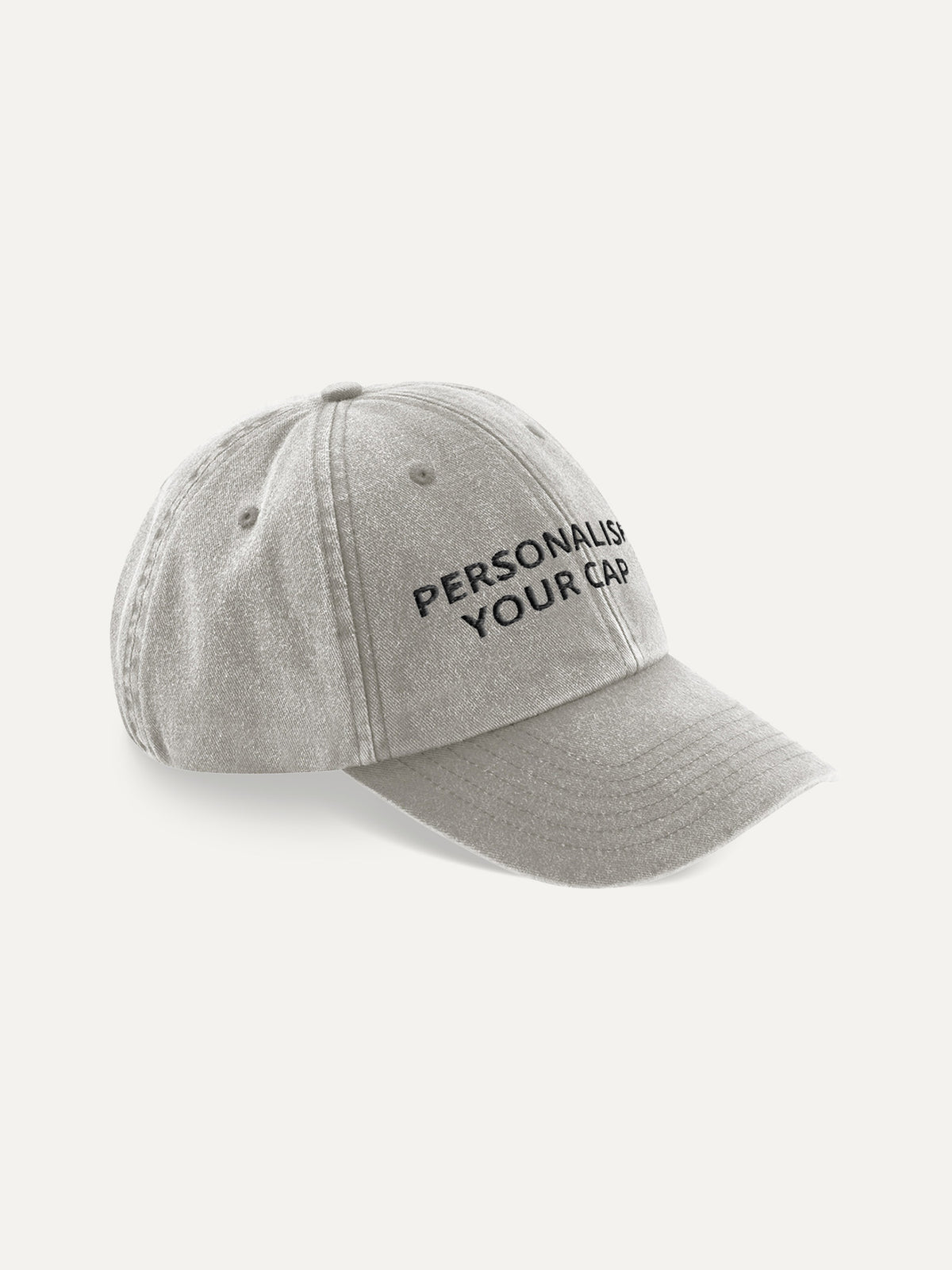 Custom Text Cap in Vintage Grey, side view