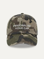 Custom Text Cap in Vintage Camo, side view