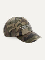 Custom Text Cap in Vintage Camo, side view