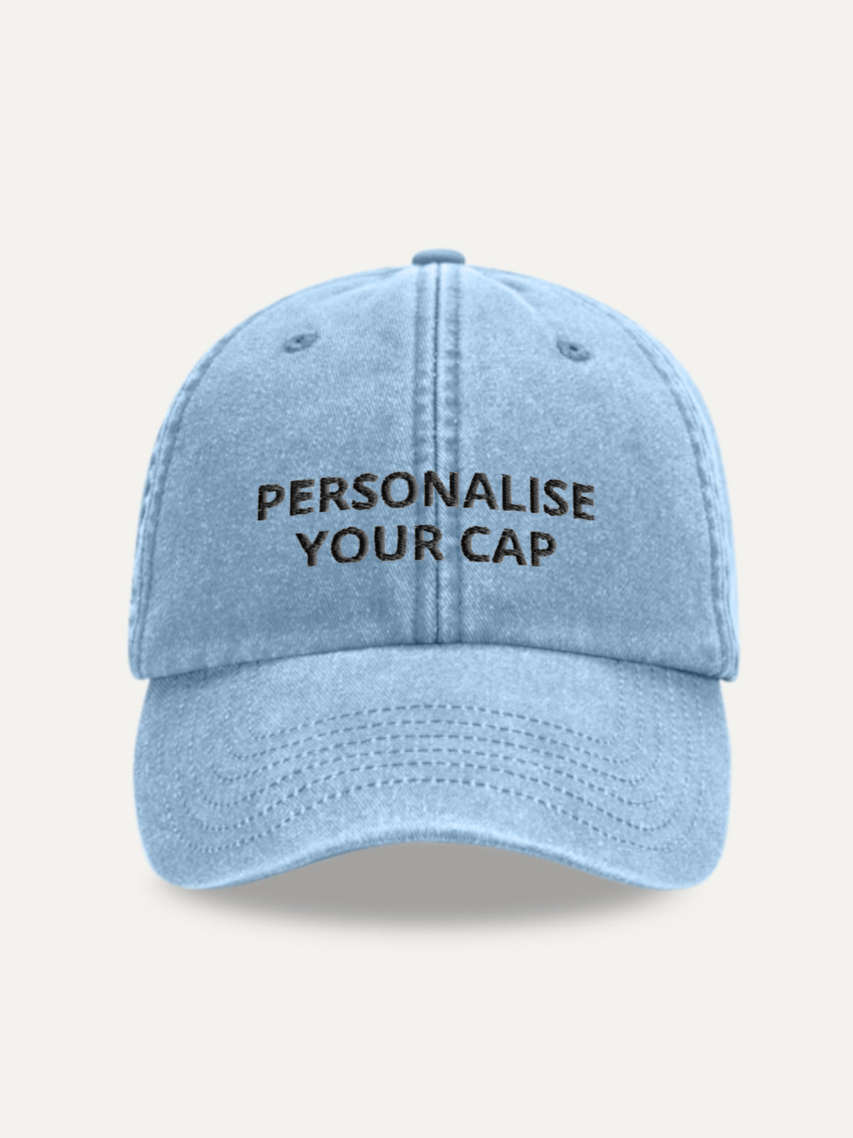 Custom Text Cap in Light Blue, front view