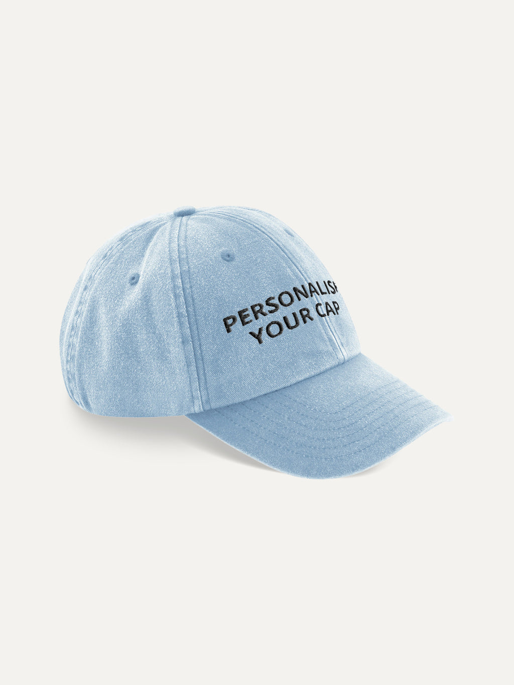 Custom Text Cap in Light Blue, side view