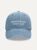Custom Text Cap in Vintage Light Denim, front view