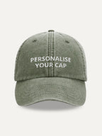 Custom Text Cap in Vintage Olive, front view