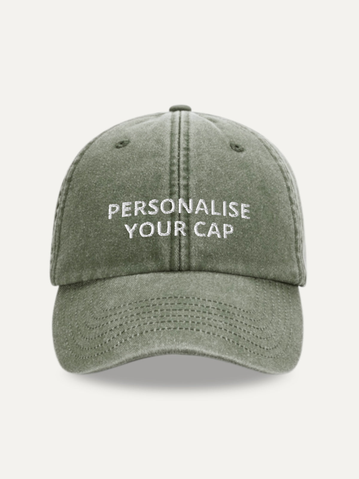 Custom Text Cap in Vintage Olive, front view