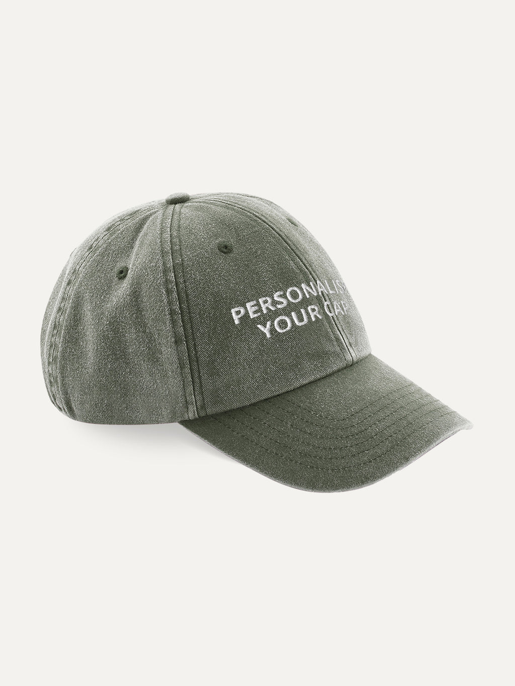 Custom Text Cap in Vintage Olive, side view