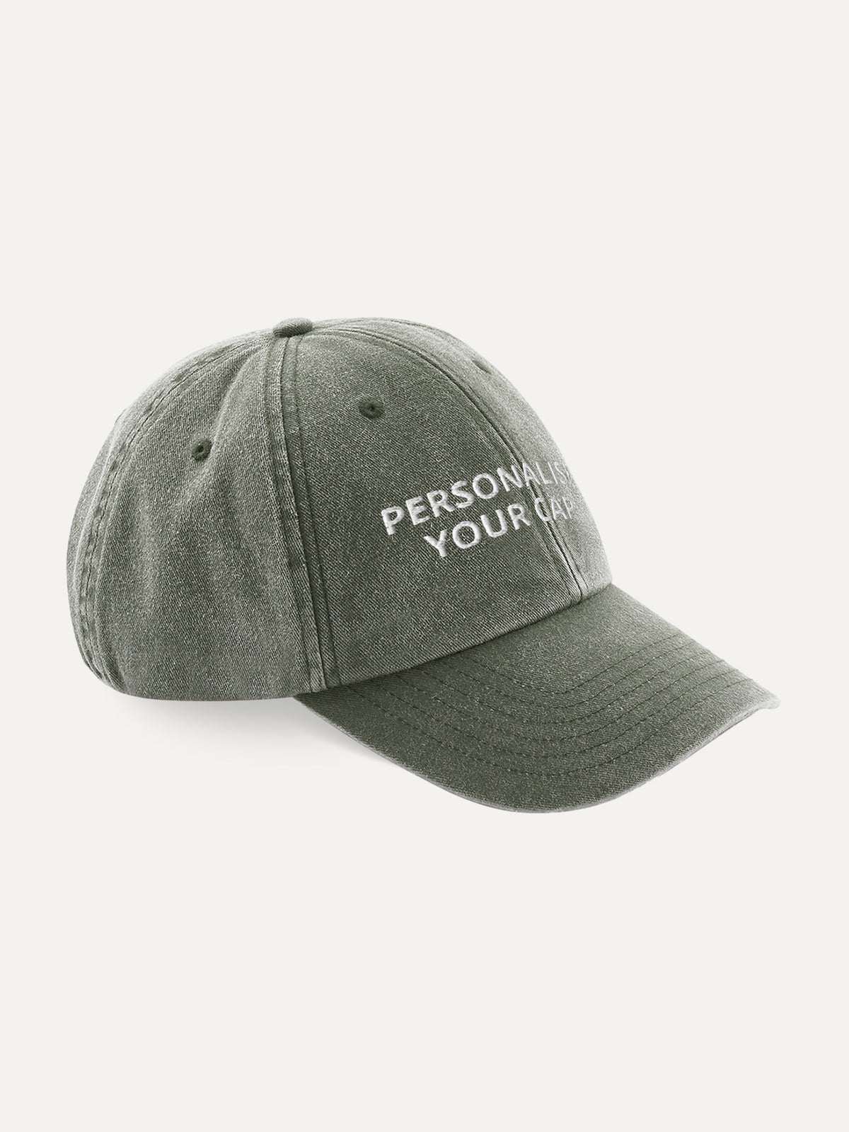 Custom Text Cap in Vintage Olive, side view
