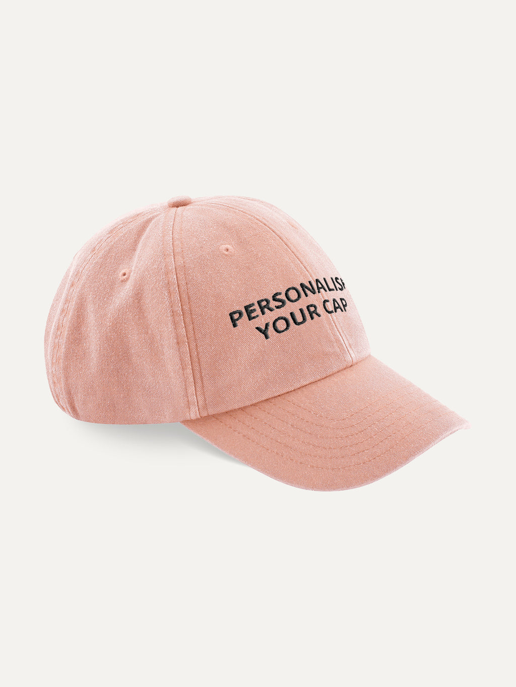 Custom Text Cap in Vintage Peach, side view