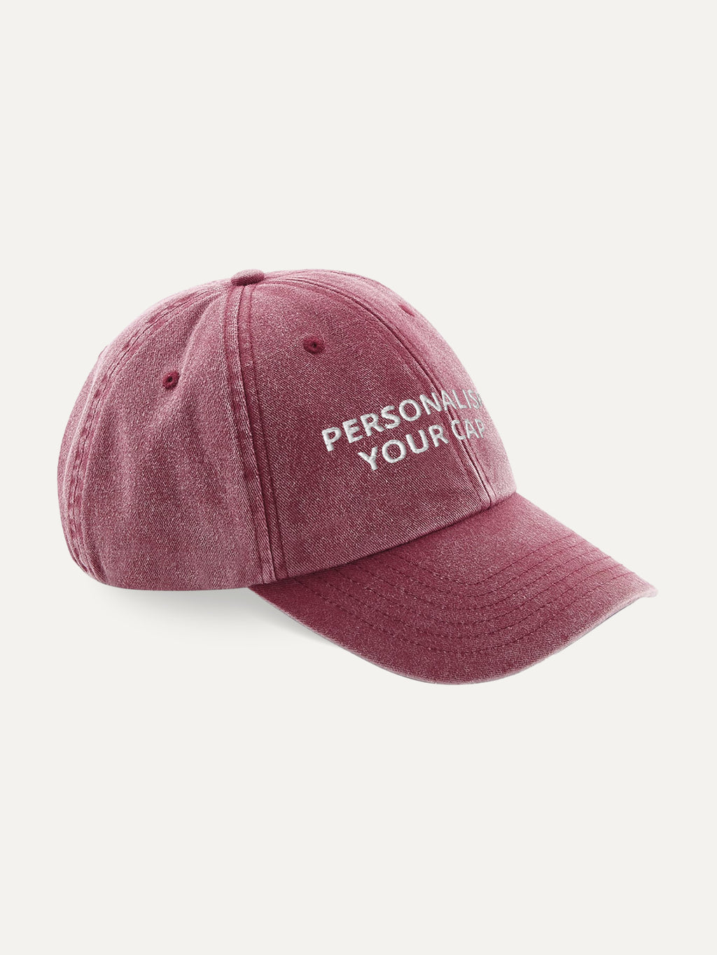 Custom Text Cap in Vintage Red, side view