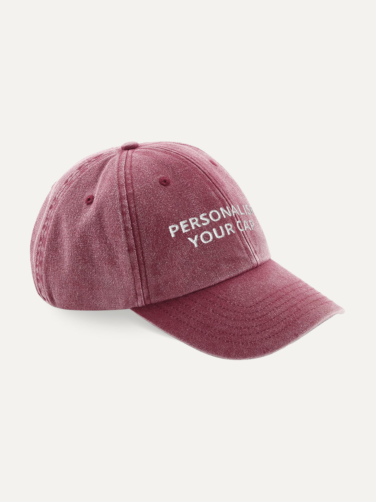 Custom Text Cap in Vintage Red, side view