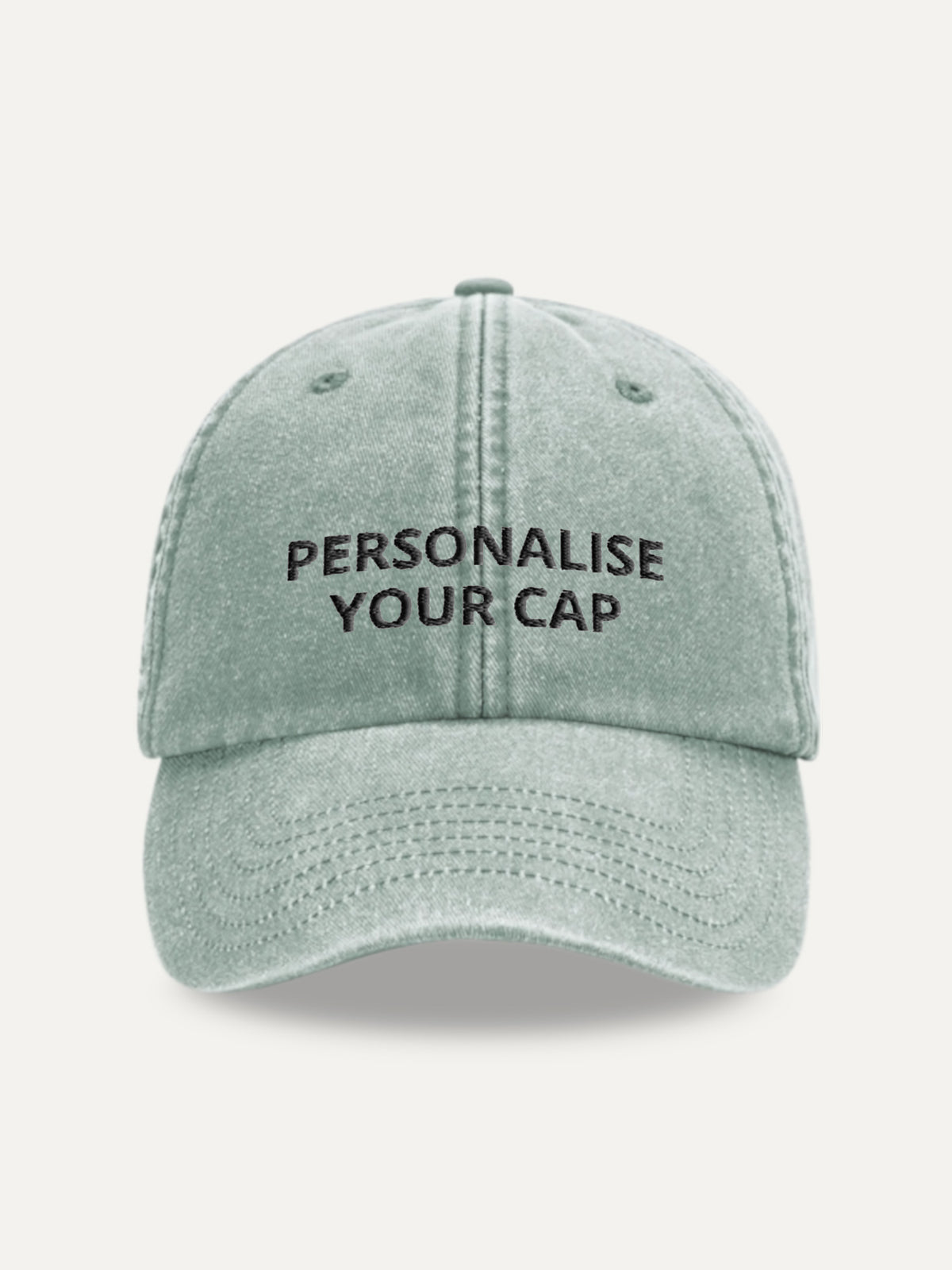 Custom Text Cap in Vintage Sage Green, front view