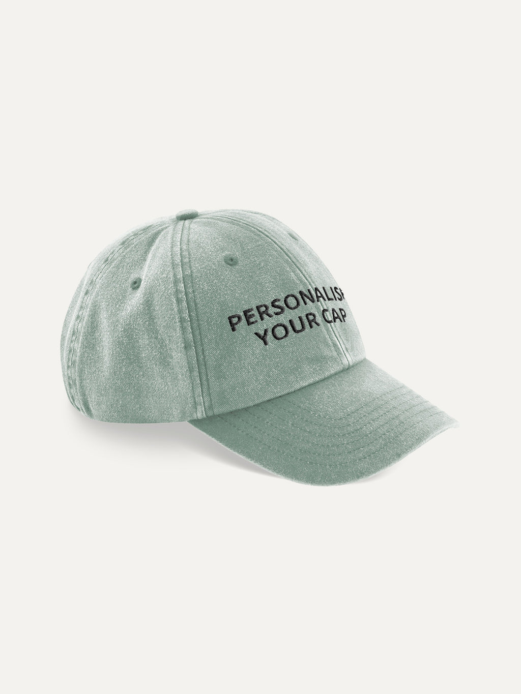 Custom Text Cap in Vintage Sage Green, side view