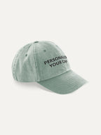 Custom Text Cap in Vintage Sage Green, side view