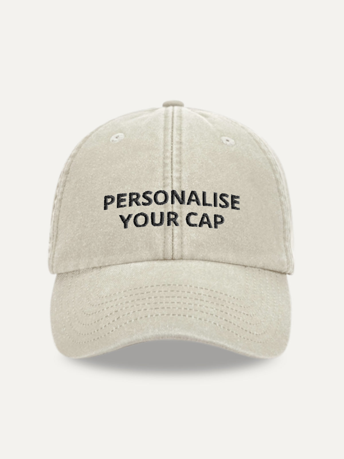 Custom Text Cap in Vintage Sand, front view