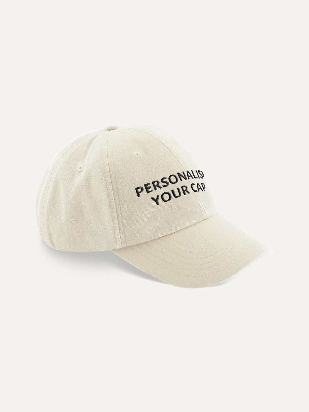 Custom Text Cap in Vintage Sand, side view