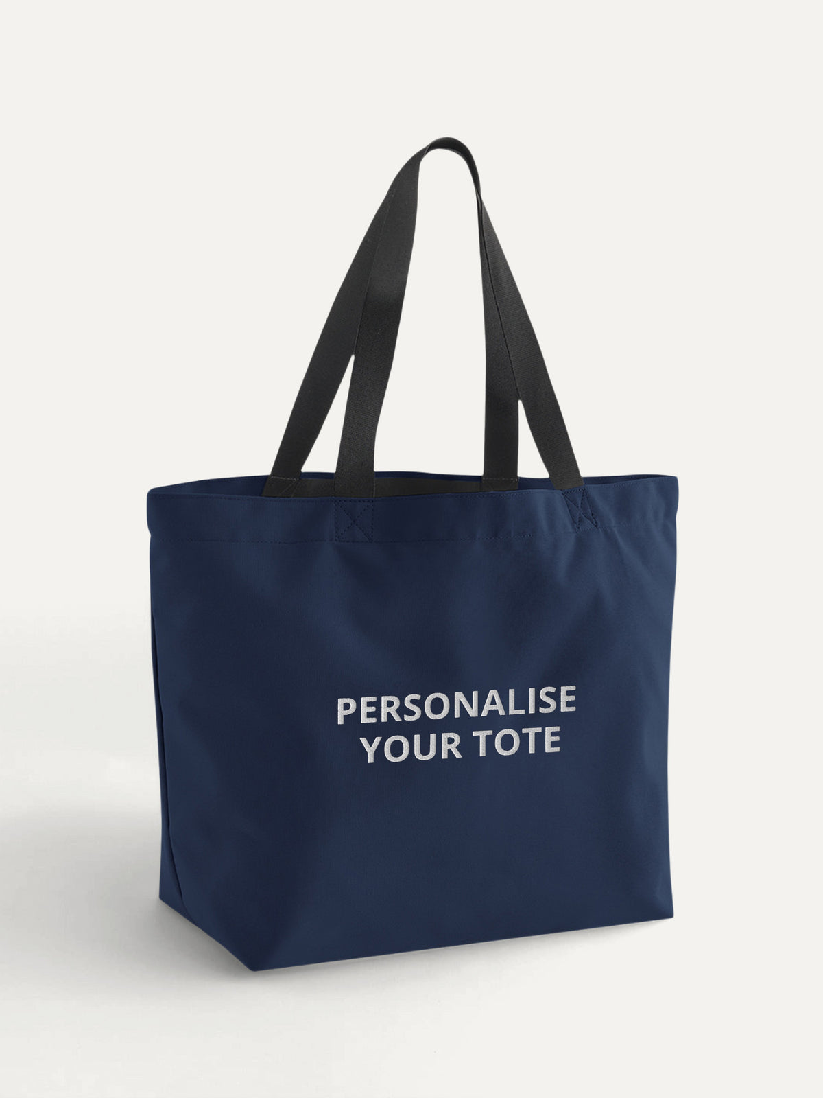 Custom Text Tote in Navy, front view
