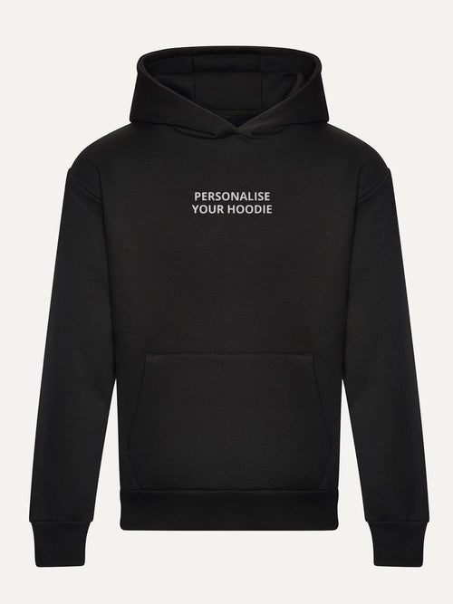 Custom Text Hoodie in Deep Black, front view