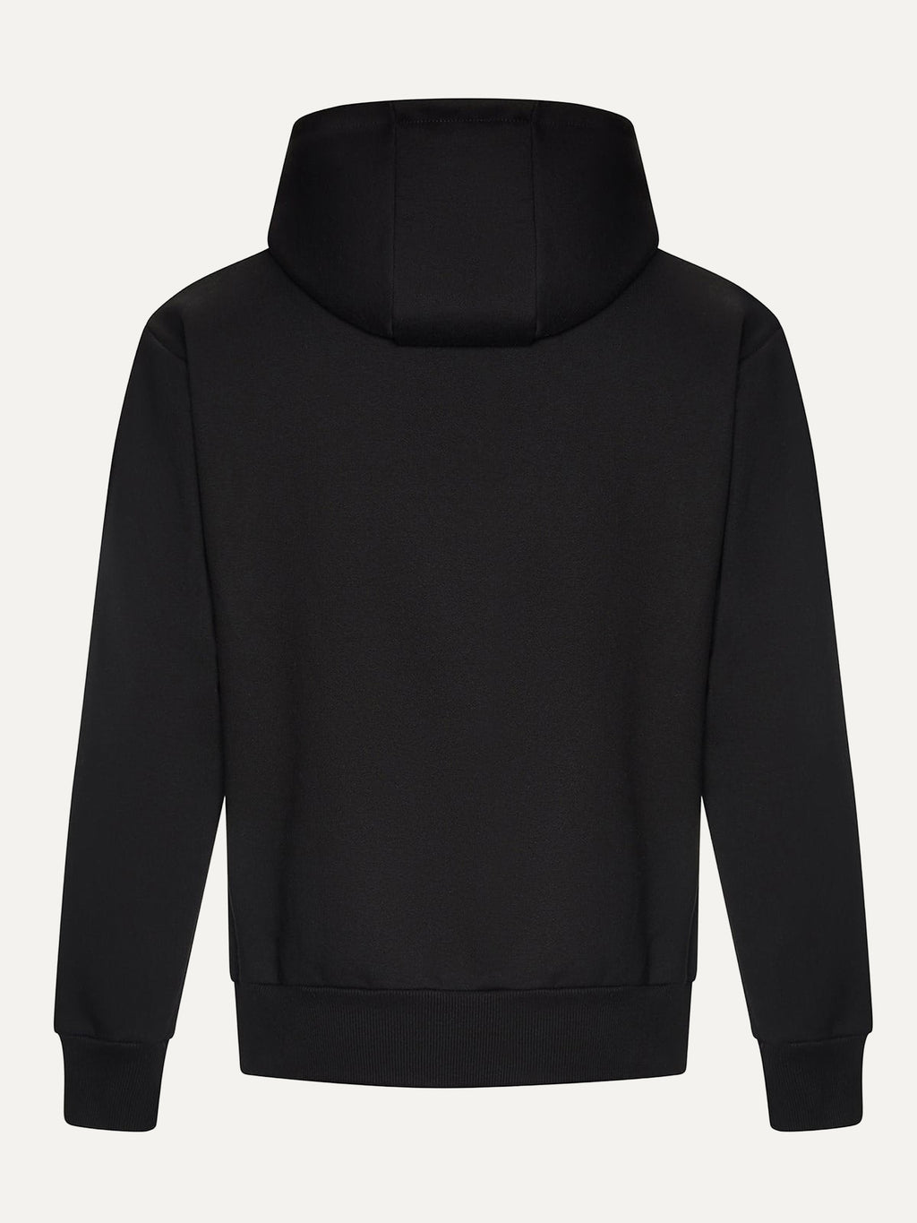 Custom Text Hoodie in Deep Black, back view
