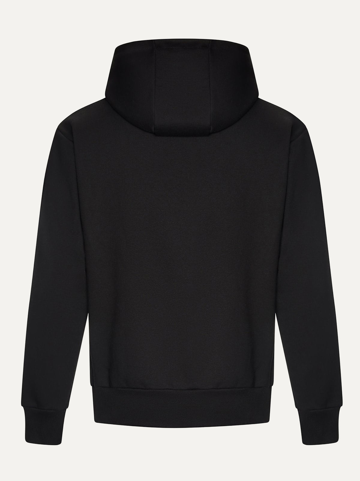 Custom Text Hoodie in Deep Black, back view
