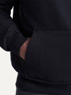 Close-up of the Custom Text Hoodie kangaroo pocket in Deep Black
